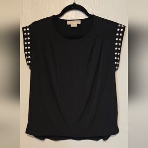 Michael Kors SS Black Top with Silver Grommets.